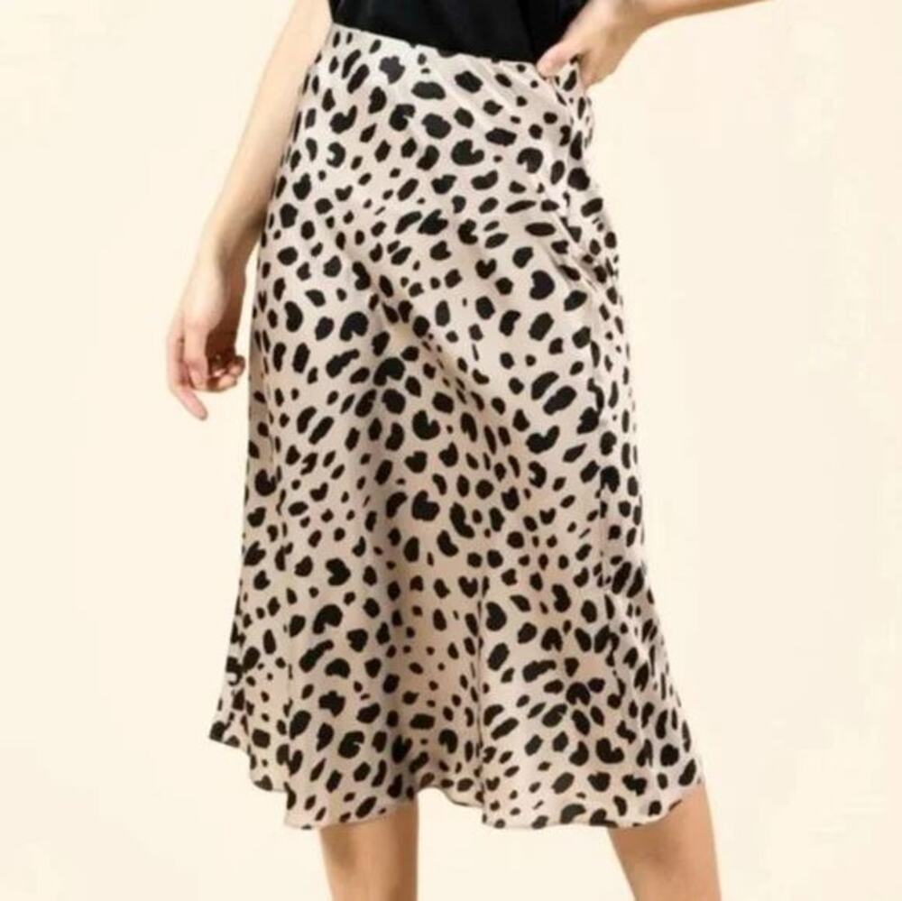 Japna cheetah print black beige high waisted midi skirt XS